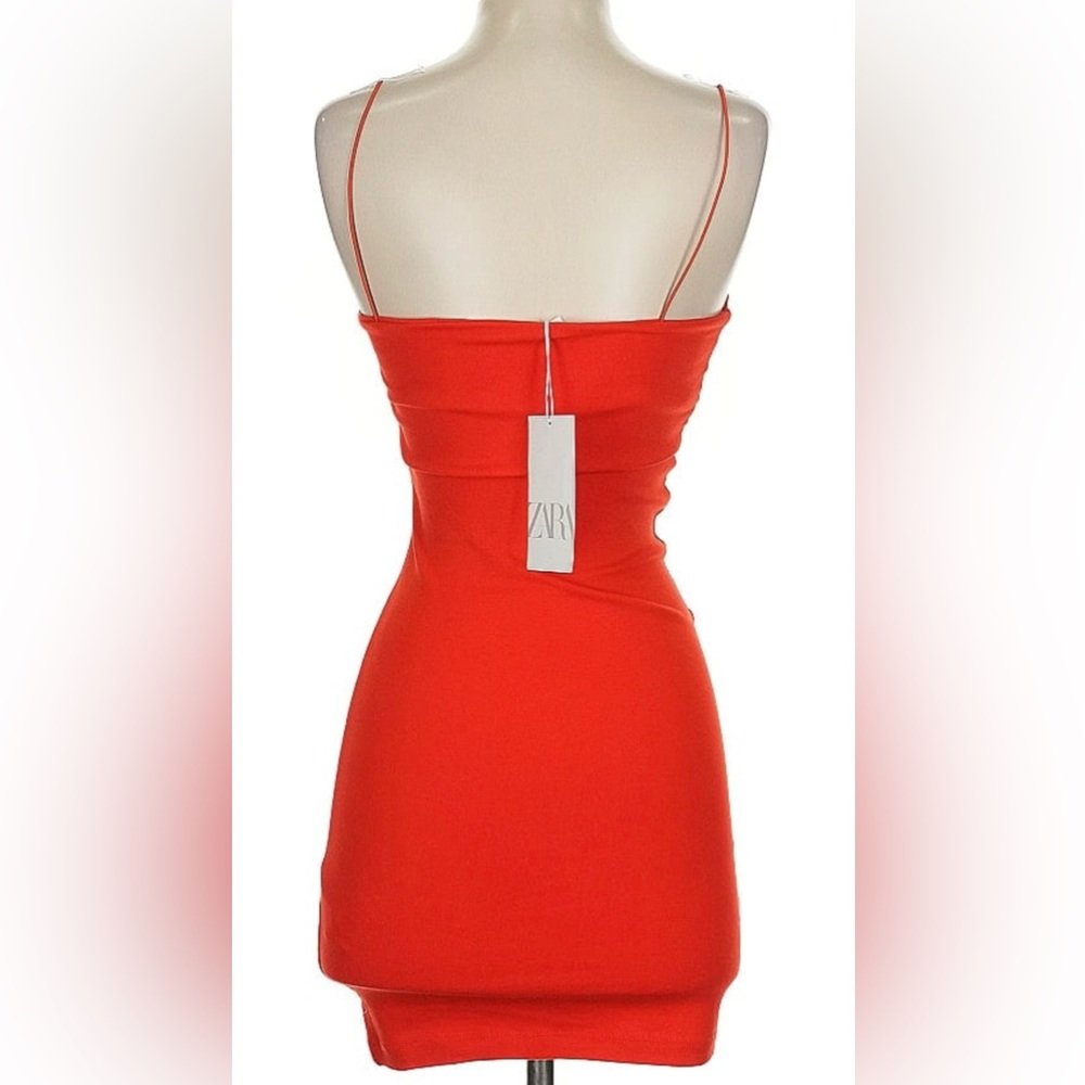 SOLD Zara Red Orange Mini Bodycon Silhouette Cocktail Dress Sz S NEW - Picture 4 of 7